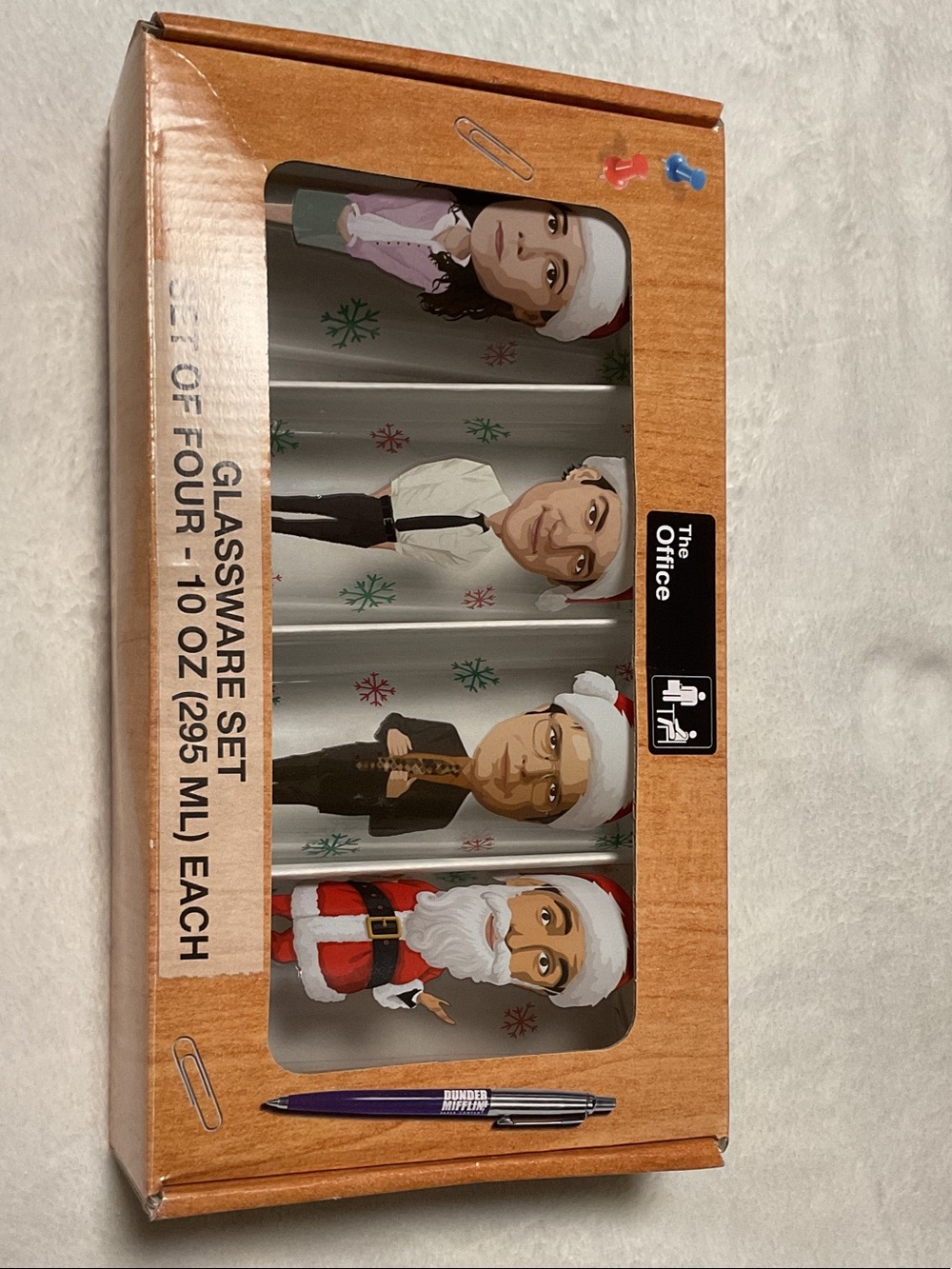 The Office Glassware Set - Holiday Character 4-Pack (White, Red, Black)